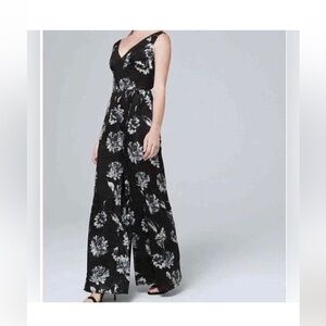 NWT White House Black Market Sleeveles V-Neck Wide-Leg Burnout Jumpsuit Size 8